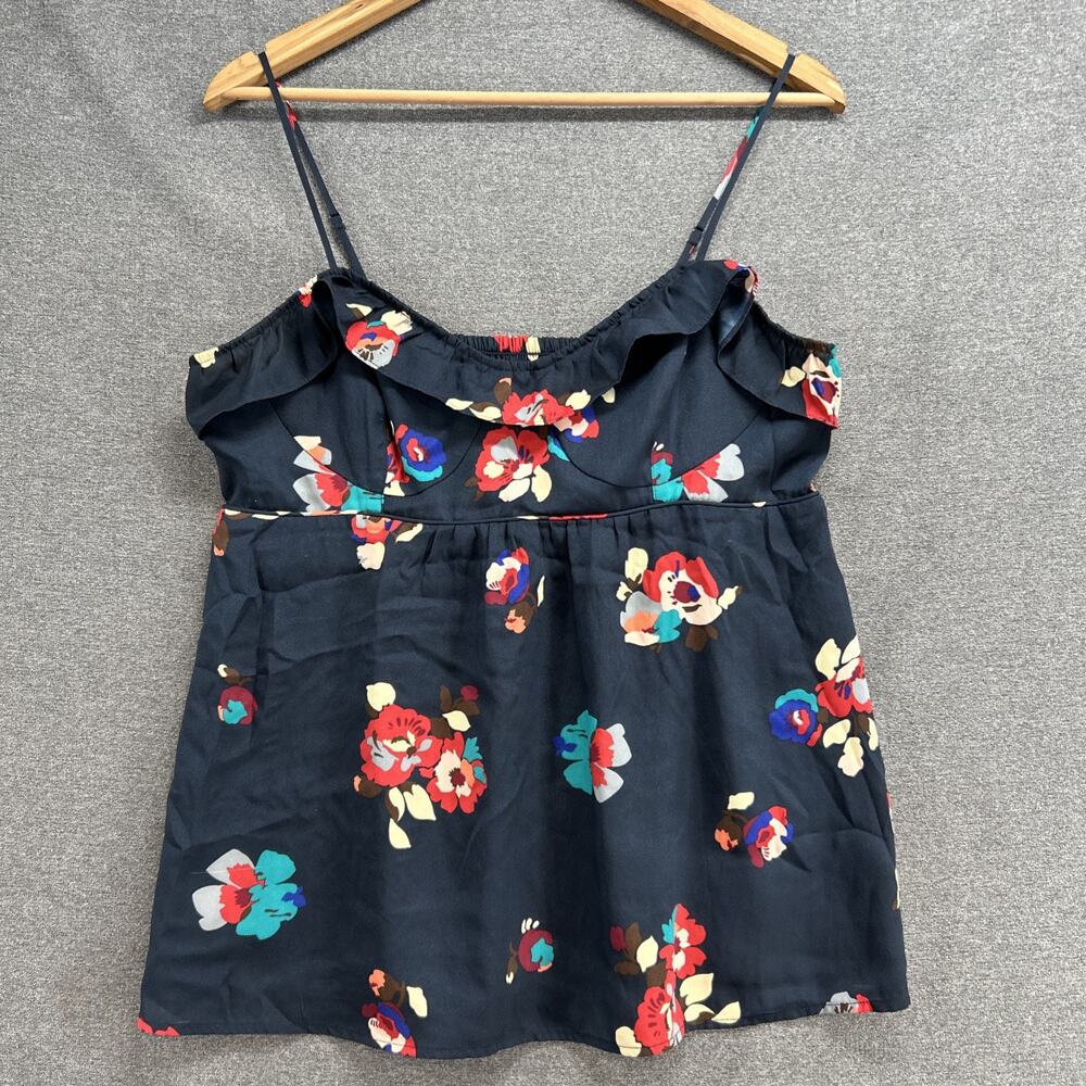 American Eagle Womens Large Blue Floral Ruffle Cami Tank Top Adjustable Straps